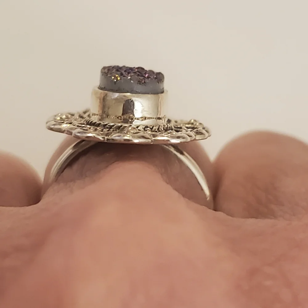 Sterling silver Blue druzy ring
